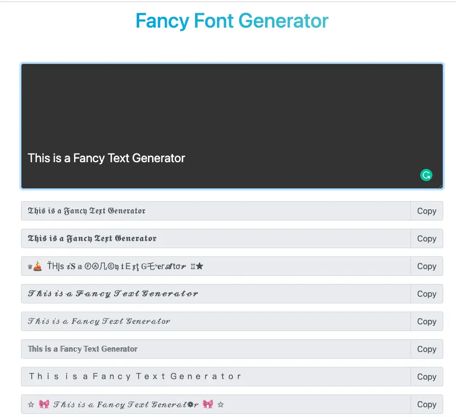 fancy text generator application screenshot
